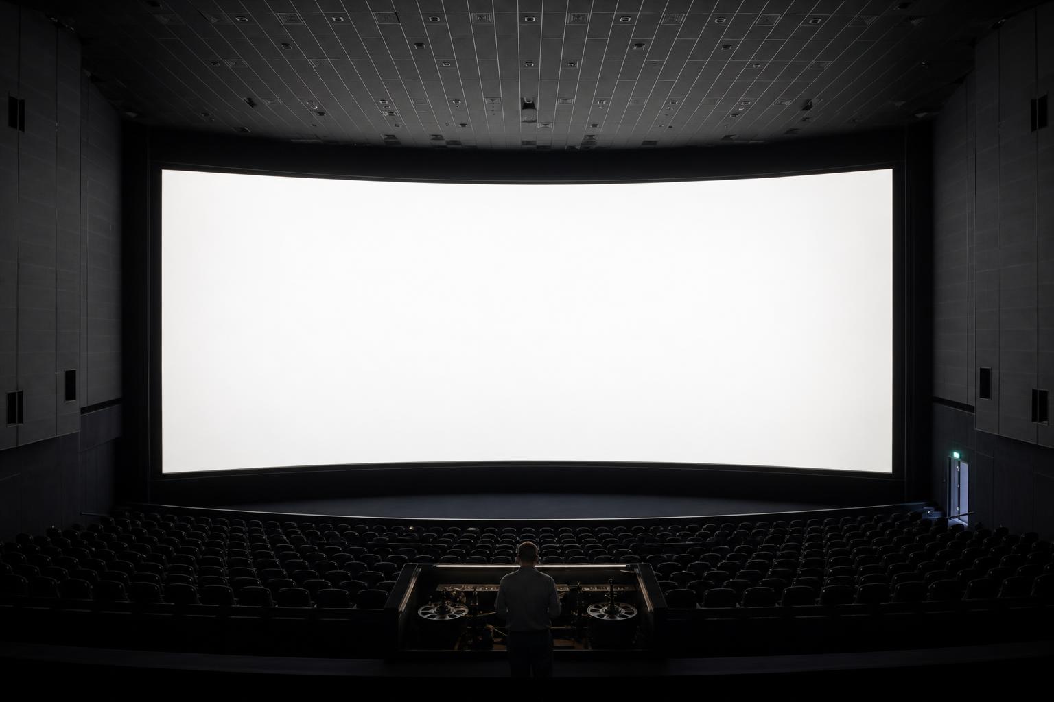 An empty 70mm Imax auditorium sits ready before another sold-out screening of "The Odyssey."