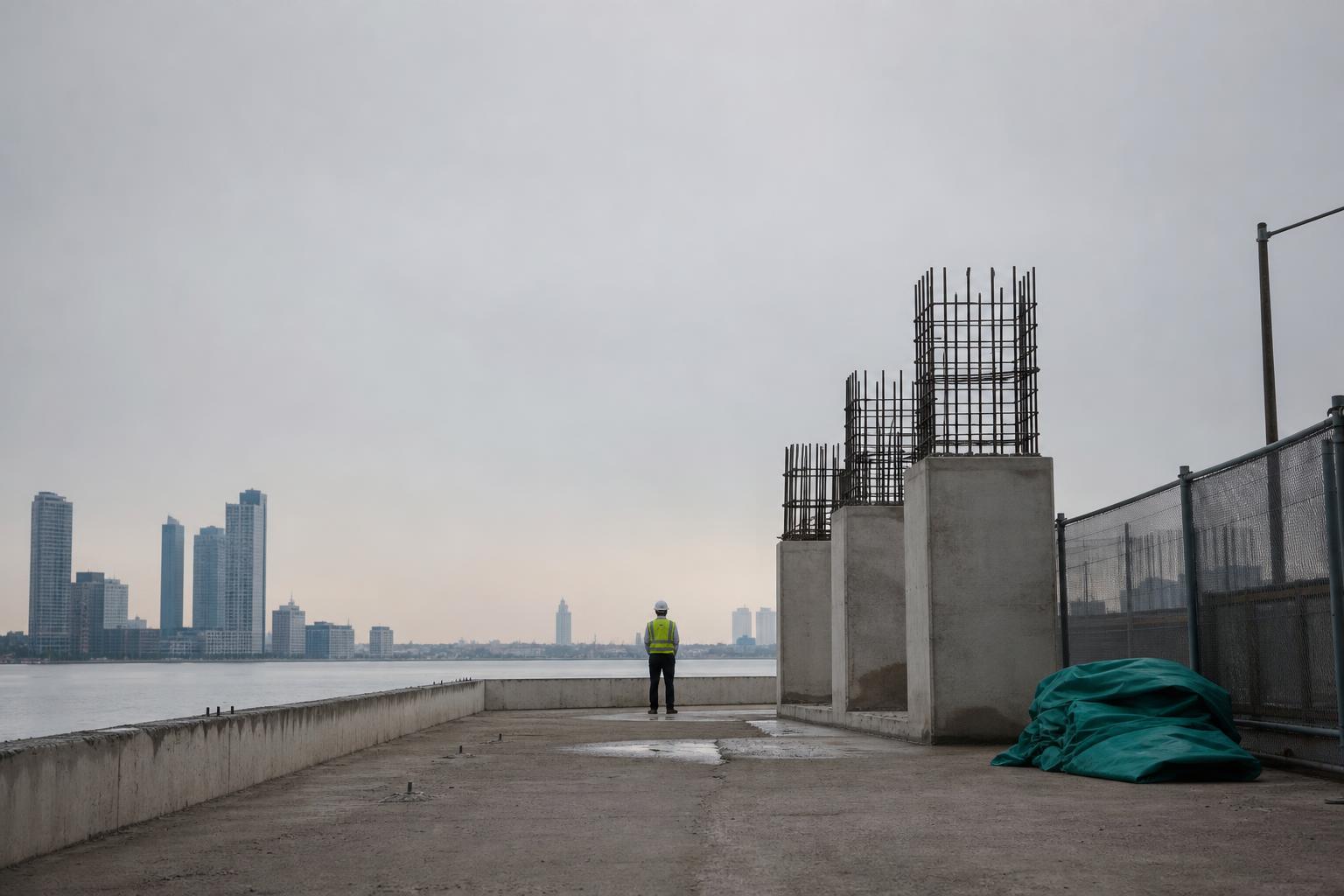 Construction on a planned storm barrier sits stalled after a judge blocked New York's climate law.