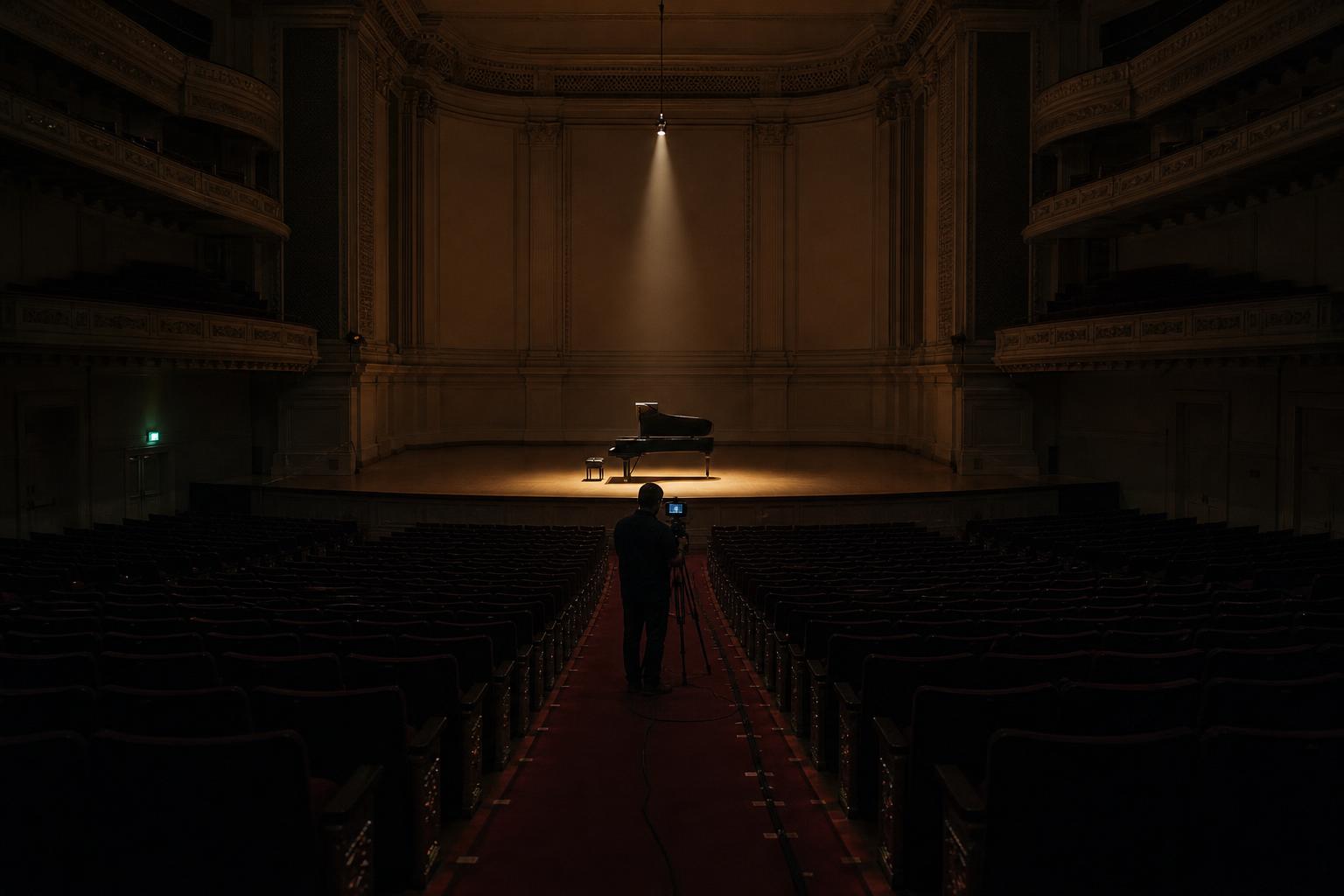 Carnegie Hall's stage sits ready for the solo concert film's single-night shoot.