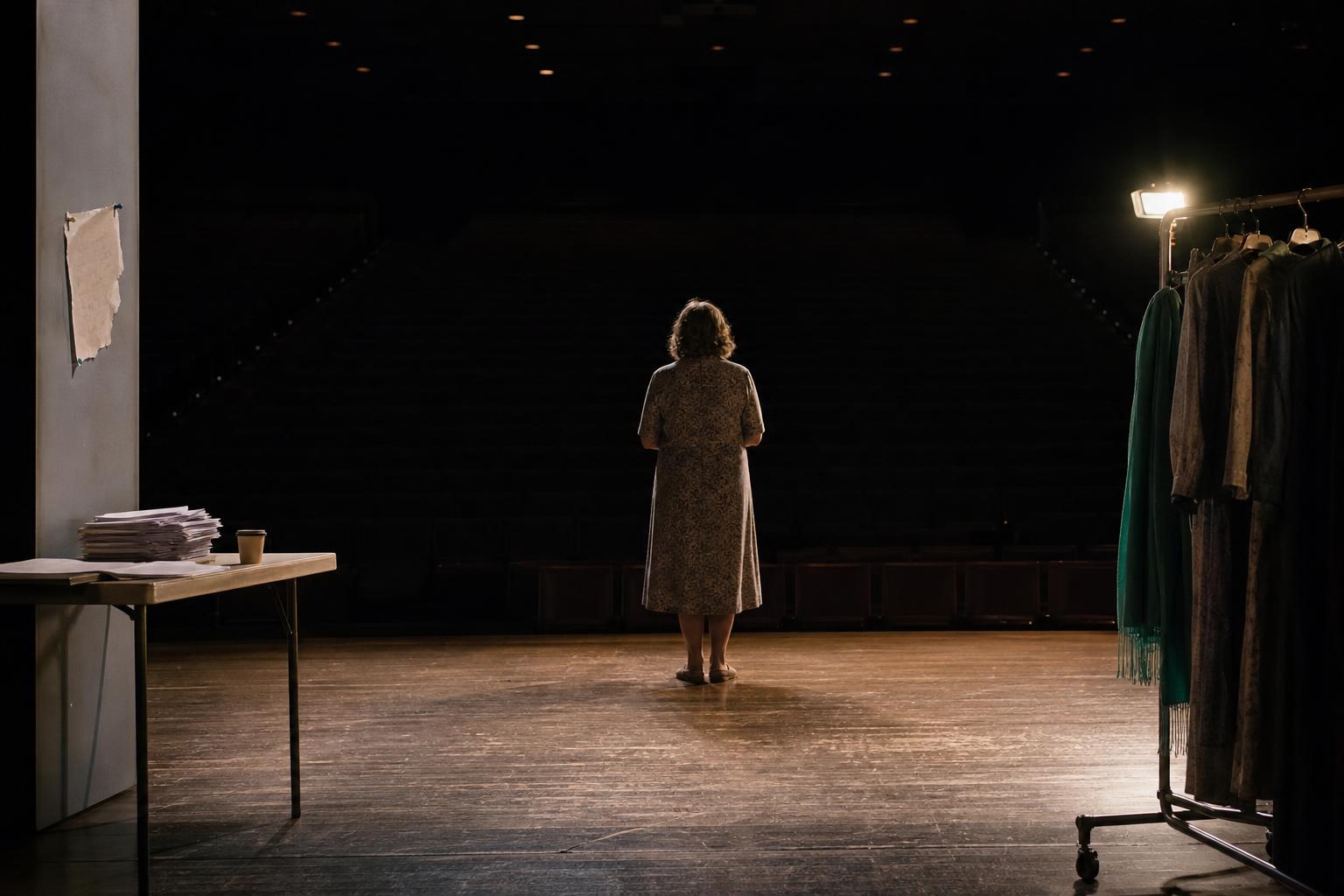 A community-theater stage stands in for the unpaid stakes at the center of Eisenberg's new film.