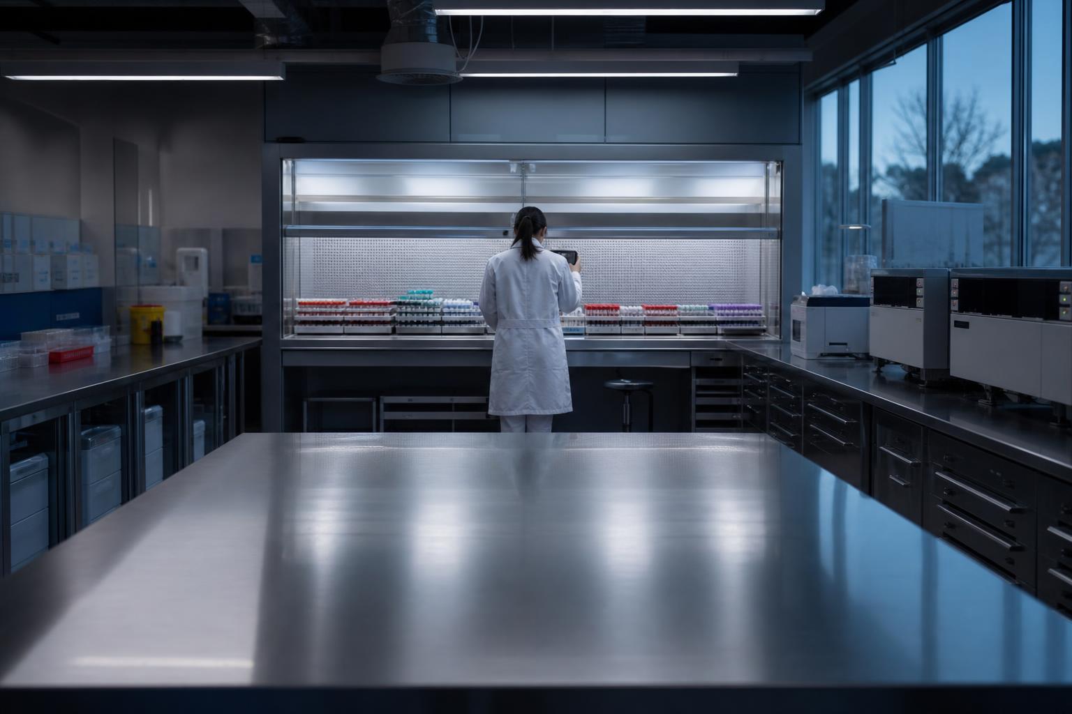 Barcoded blood samples await processing inside a population health biobank.