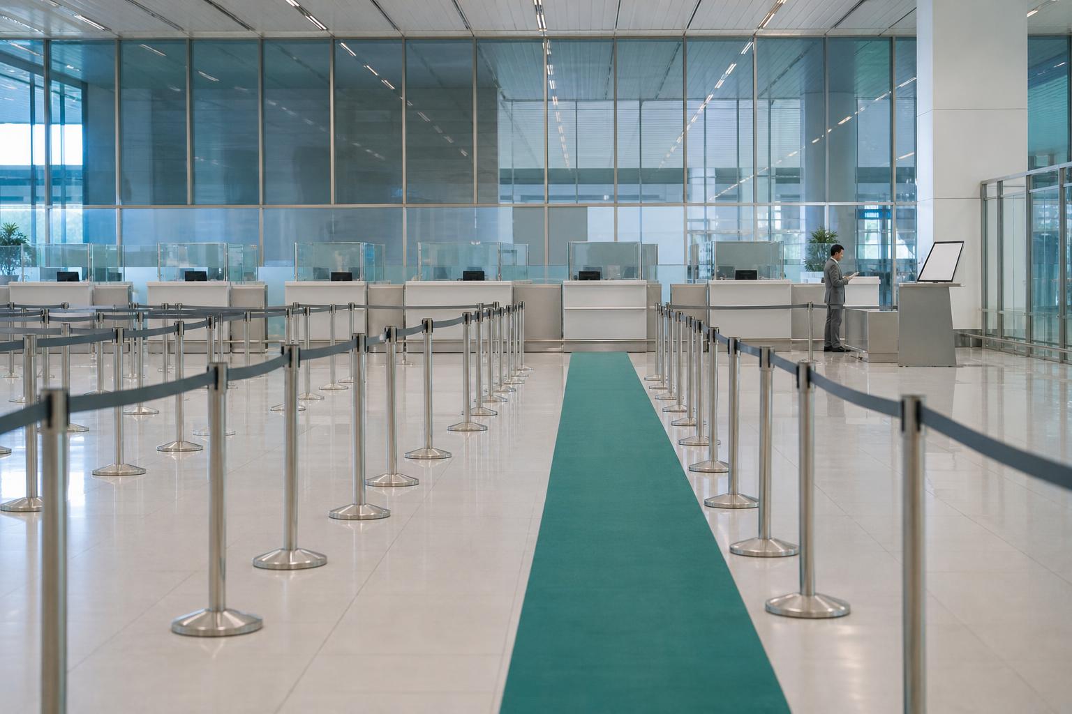 India's arrivals hall stands largely empty as foreign tourist numbers fall.
