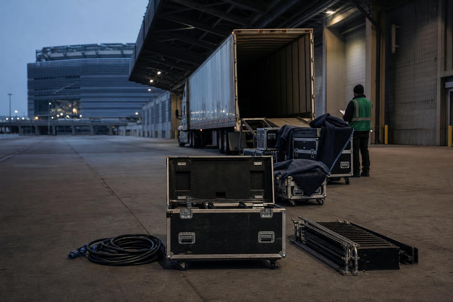 Equipment for Madonna's VMA opening set is unloaded before the show.