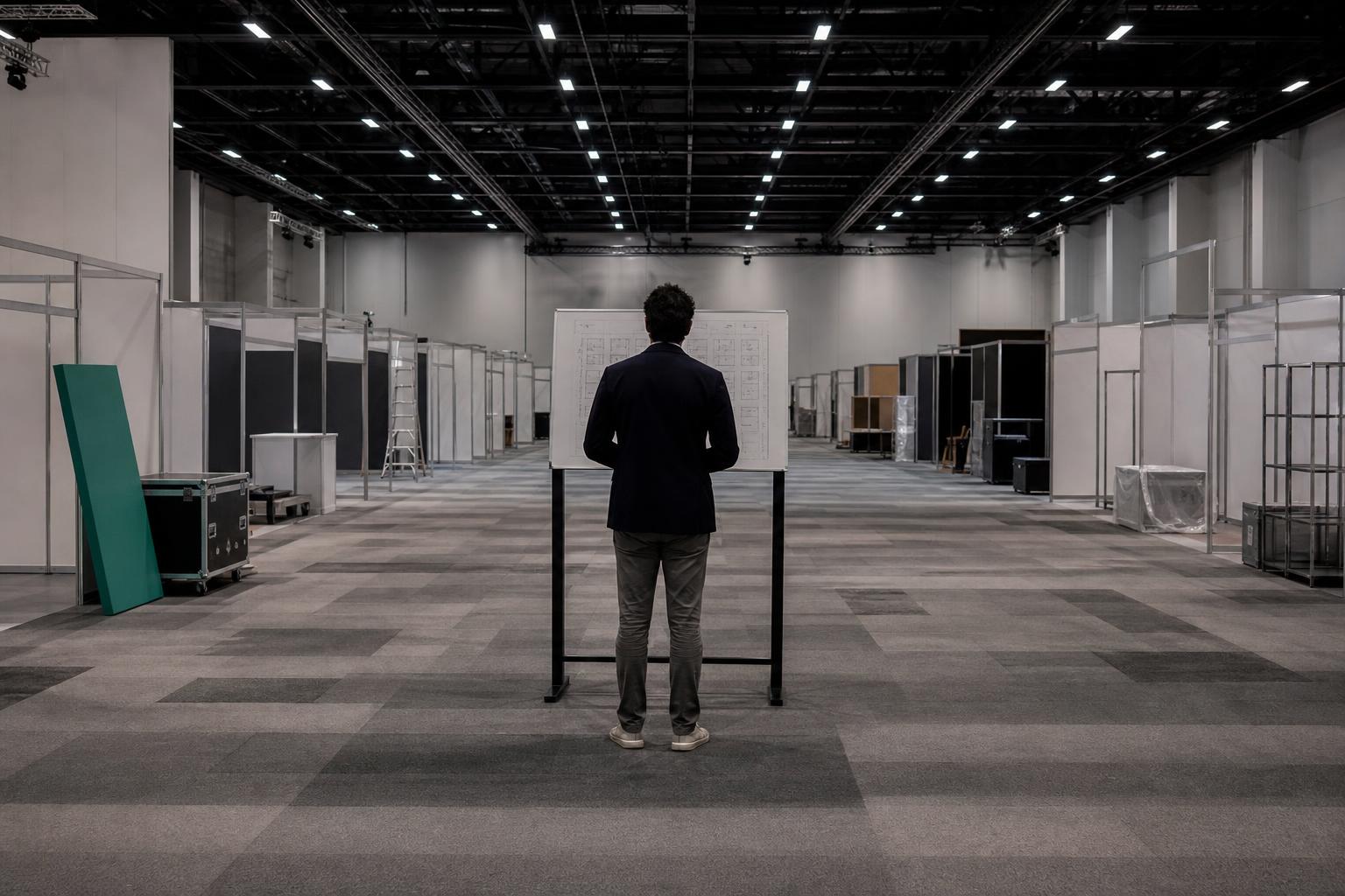 Exhibitor booths are readied before PATA's Travel Mart opens to paying members.