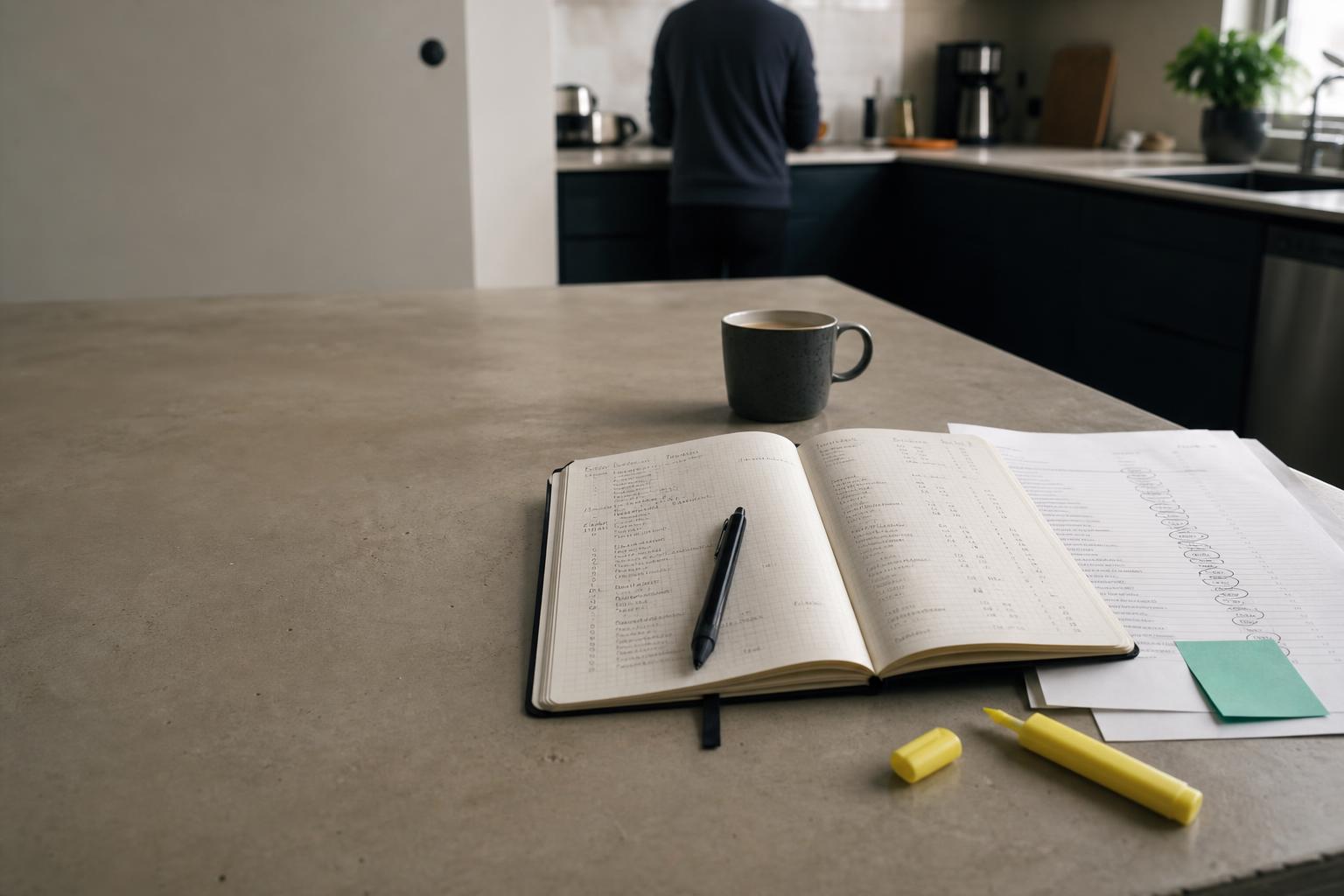 A household ledger shows twelve recurring subscription charges circled for review.
