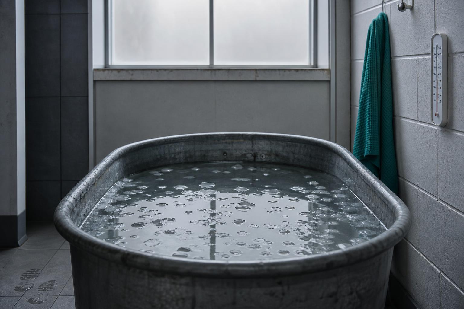 A modest tub of iced water, the ordinary setting for cold-water immersion claims.