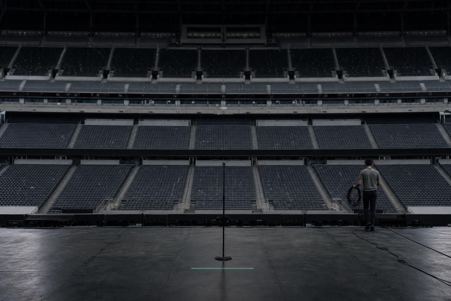 The empty stadium stage where Macklemore's remarks set off a petition to remove him from the tour.