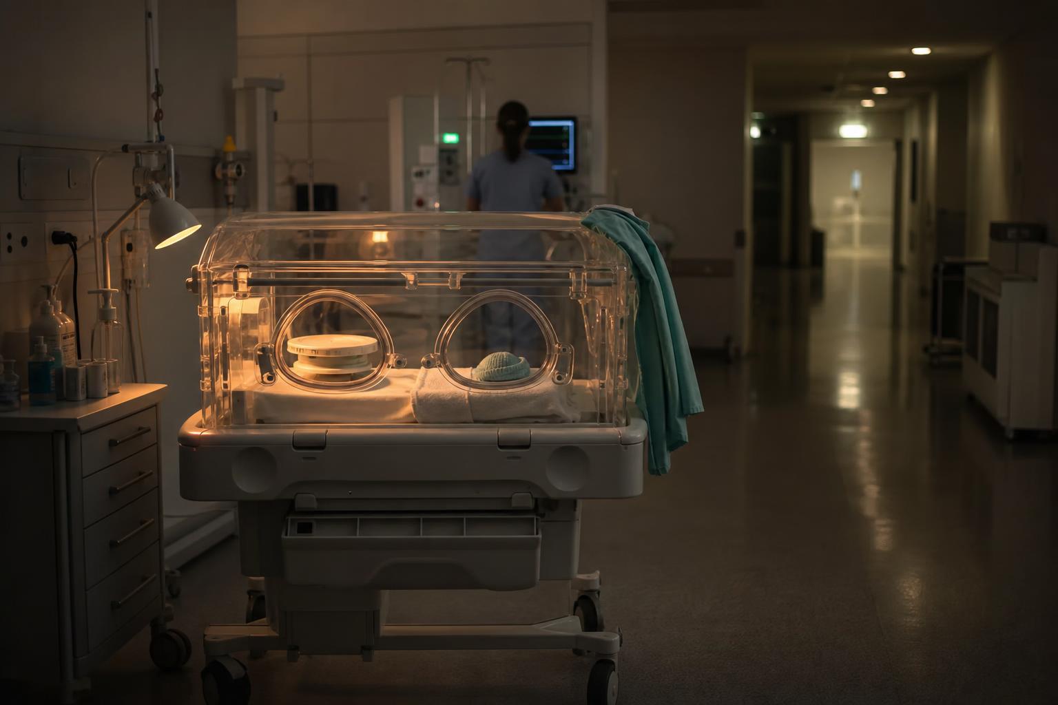 A dimmed NICU incubator, where researchers still cannot agree what sensory care truly changes.