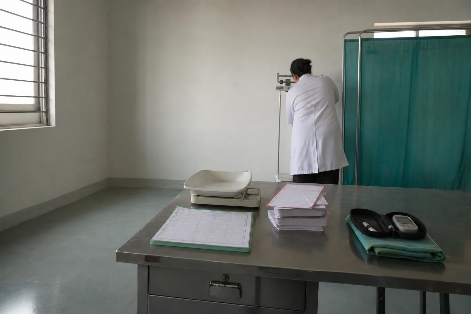 A clinic desk where malnutrition-related diabetes, now called type 5, is diagnosed.